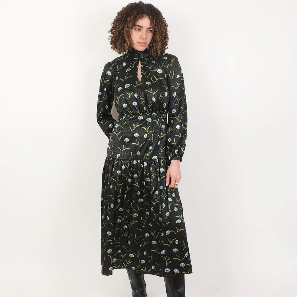 Borgo de Nor Floral Midi Dress - Black & Blue - UK 6 (US 2) - LIKE NEW